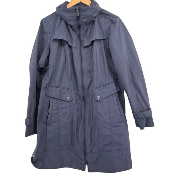 Cole Haan Jackets & Blazers - Cole Haan Womens Ink Blue Lightweight Hooded Rain Jacket Size L 35ML4030